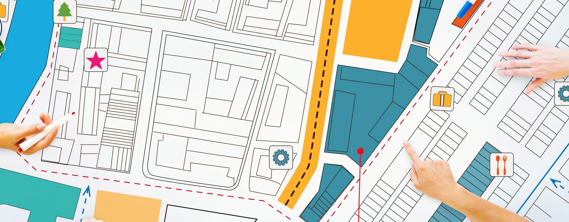 Stadtplan mit Gebäudegrundrissen